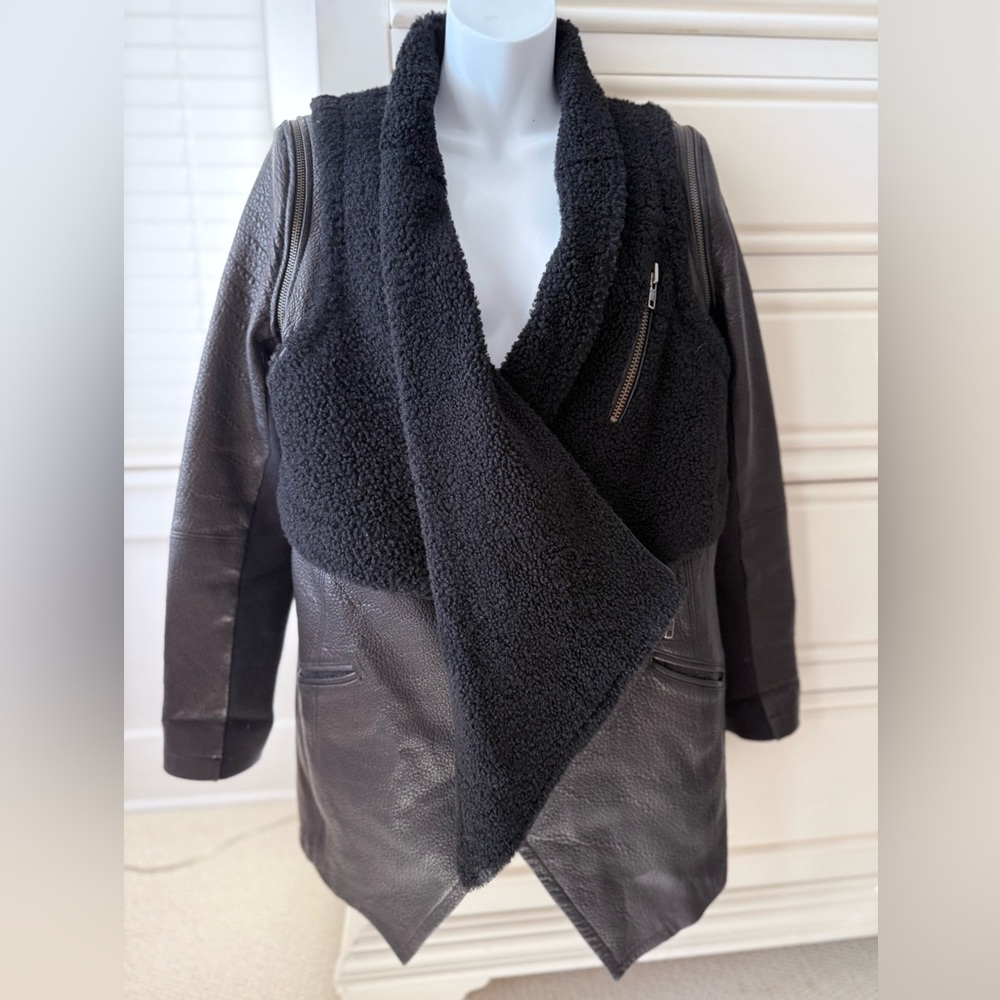 Yigal Azrouel black shearling lambskin asymmetrical jacket/vest